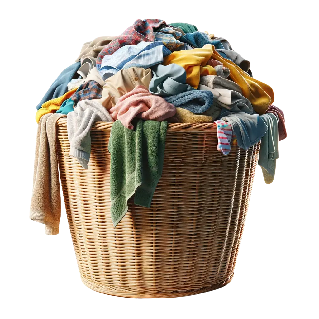 Washing basket overflowing with laundry